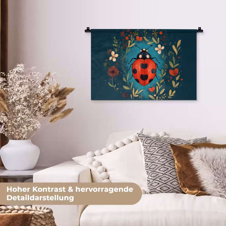 Bloemen - Lieveheersbeestje - Hartje - Rood Wandkleed katoen klein -tsfeer1_DE
