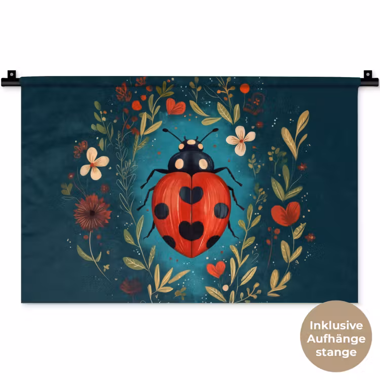 Bloemen - Lieveheersbeestje - Hartje - Rood Wandkleed katoen klein -t3d_DE