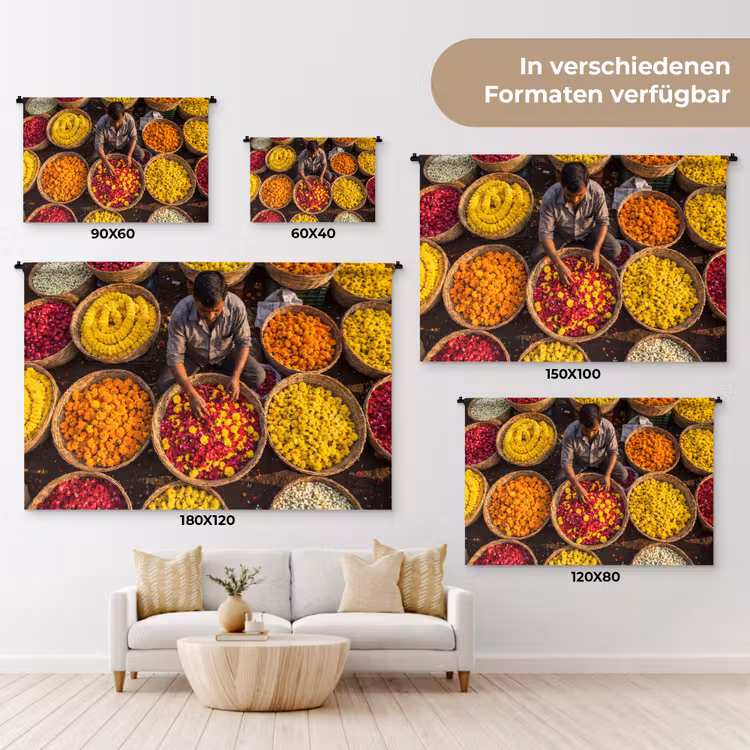 Wandteppich - Blumen – Markt – Bunt - Bloemen - Markt - Kleurrijk Wandkleed katoen klein