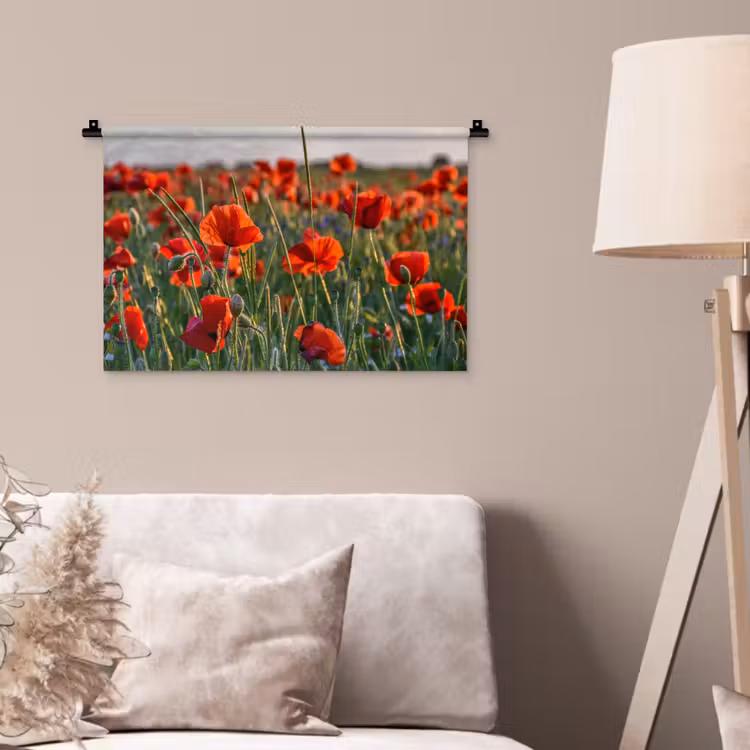Bloemen - Klaprozen - Natuur - Rood Wandkleed katoen klein -sfeer4