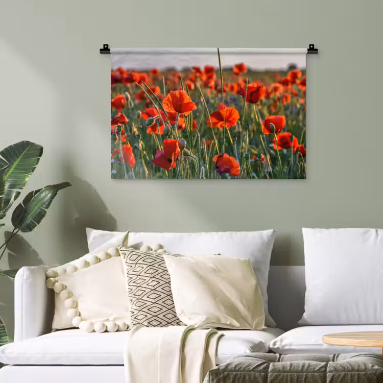 Bloemen - Klaprozen - Natuur - Rood Wandkleed katoen klein -sfeer7