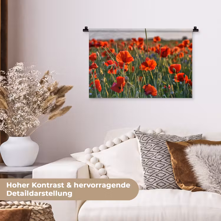 Bloemen - Klaprozen - Natuur - Rood Wandkleed katoen klein -tsfeer1_DE