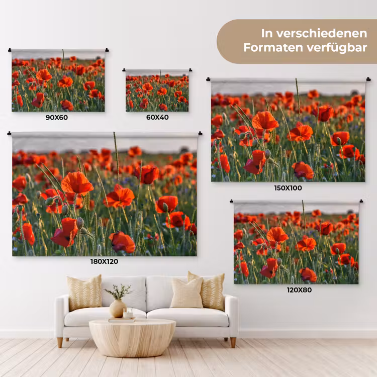 Bloemen - Klaprozen - Natuur - Rood Wandkleed katoen klein -tsfeer8_DE