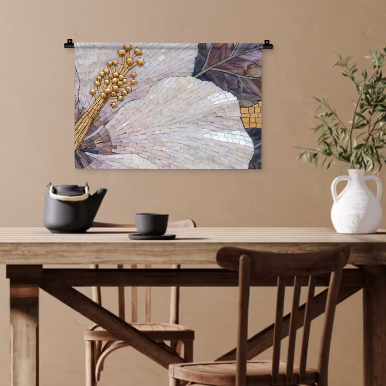 Bloemen - Mozaïek - Kunst - Modern - Goud Wandkleed katoen klein -sfeer6