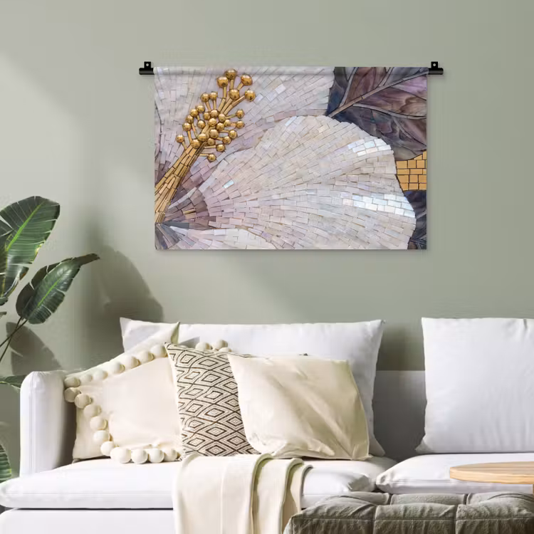Bloemen - Mozaïek - Kunst - Modern - Goud Wandkleed katoen klein -sfeer7