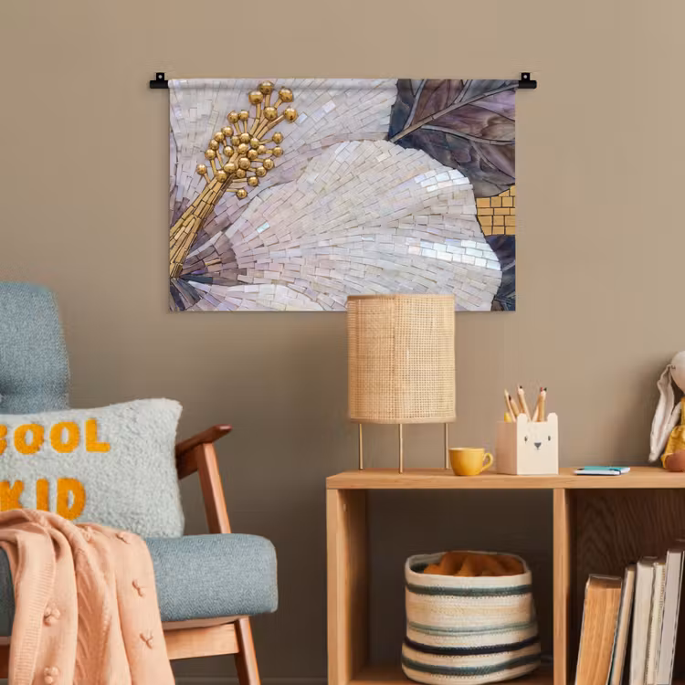Bloemen - Mozaïek - Kunst - Modern - Goud Wandkleed katoen klein -wsfeer4_kind