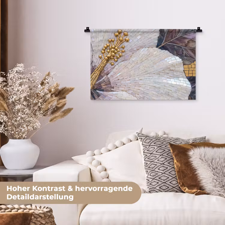 Bloemen - Mozaïek - Kunst - Modern - Goud Wandkleed katoen klein -tsfeer1_DE
