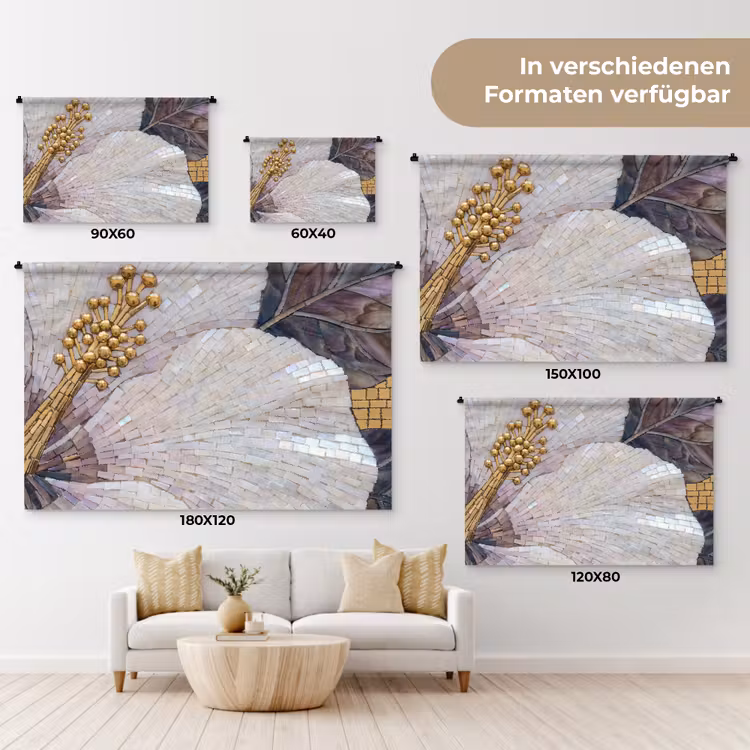 Bloemen - Mozaïek - Kunst - Modern - Goud Wandkleed katoen klein -tsfeer8_DE