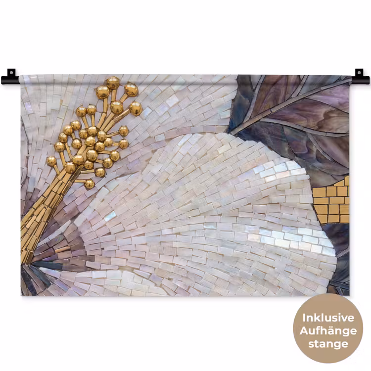 Bloemen - Mozaïek - Kunst - Modern - Goud Wandkleed katoen klein -t3d_DE
