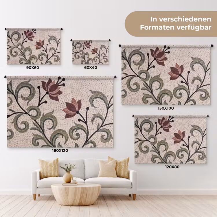 Bloemen - Mozaïek - Patroon - Abstract - Groen Wandkleed katoen klein -tsfeer8_DE