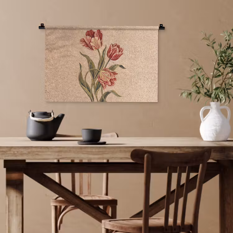 Bloemen - Mozaïek - Rood - Groen - Kunst Wandkleed katoen klein -sfeer6