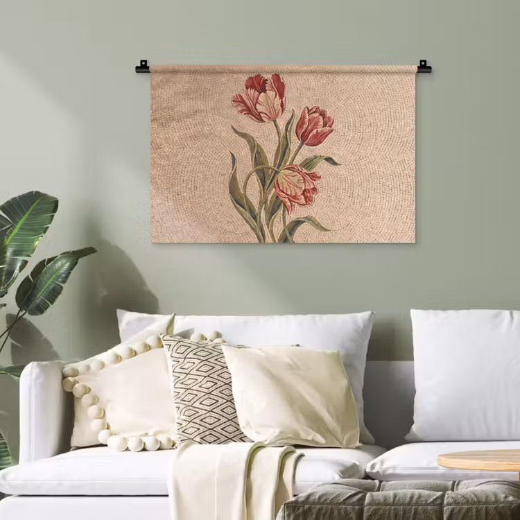 Bloemen - Mozaïek - Rood - Groen - Kunst Wandkleed katoen klein -sfeer7