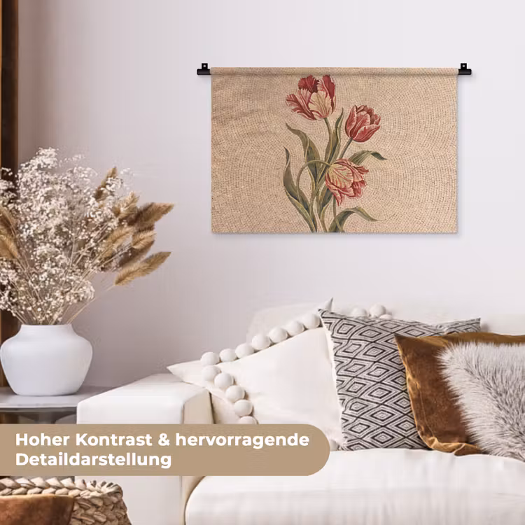 Bloemen - Mozaïek - Rood - Groen - Kunst Wandkleed katoen klein -tsfeer1_DE