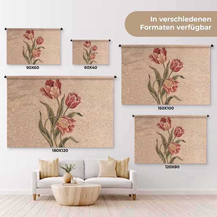 Bloemen - Mozaïek - Rood - Groen - Kunst Wandkleed katoen klein -tsfeer8_DE