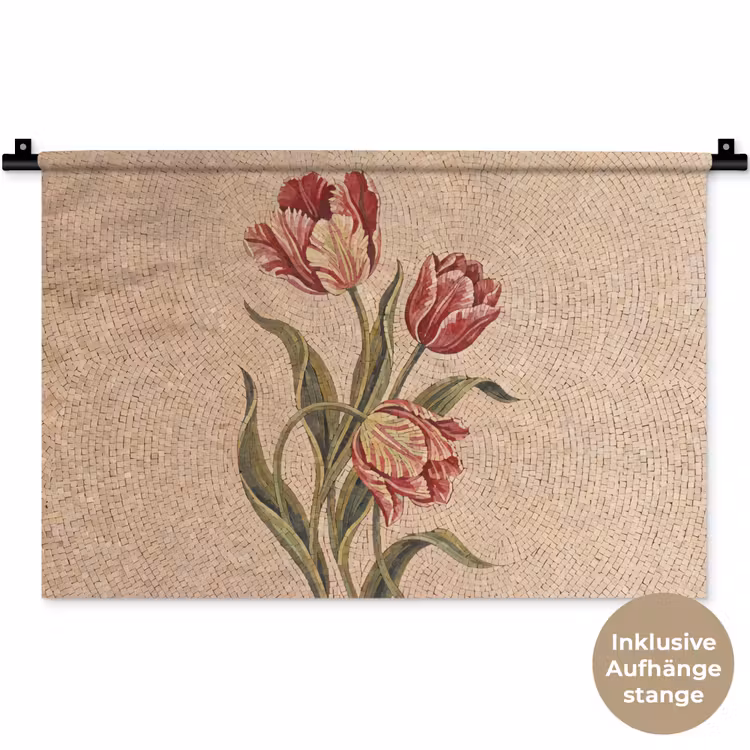 Bloemen - Mozaïek - Rood - Groen - Kunst Wandkleed katoen klein -t3d_DE