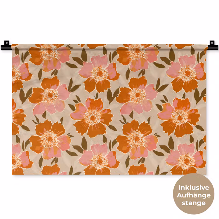 Bloemen - Motief - Retro Wandkleed katoen klein 269 -t3d_DE