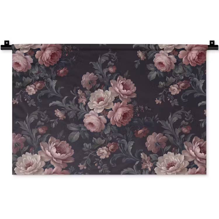 Bloemen - Patroon - Sierlijk - Roze - Donker Wandkleed katoen klein -zz3d