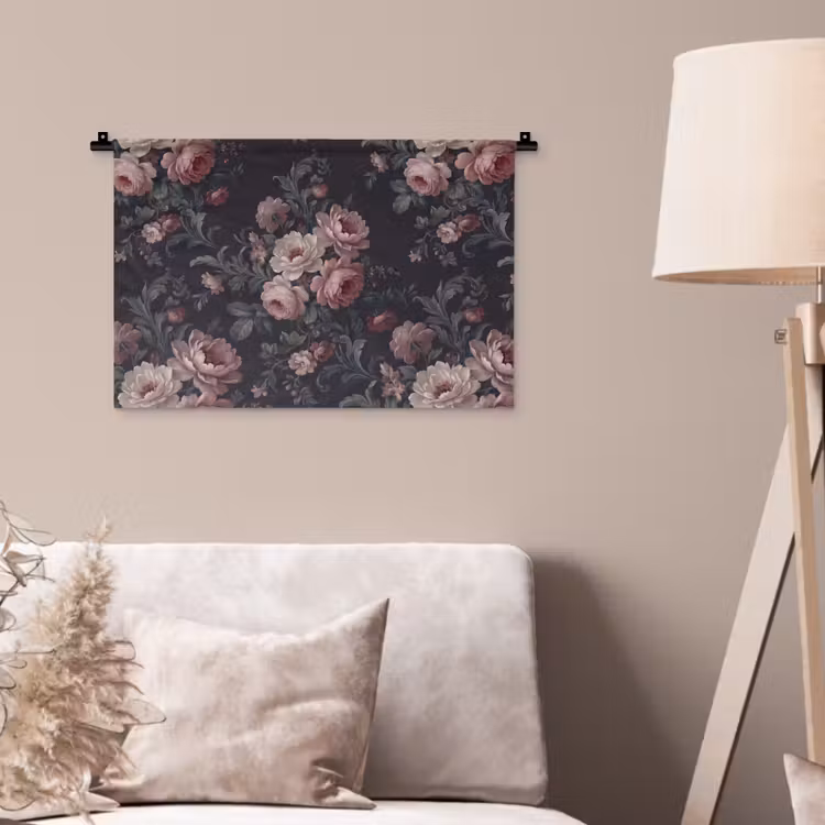 Bloemen - Patroon - Sierlijk - Roze - Donker Wandkleed katoen klein -sfeer4