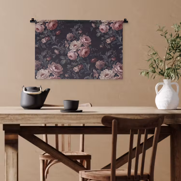 Bloemen - Patroon - Sierlijk - Roze - Donker Wandkleed katoen klein -sfeer6