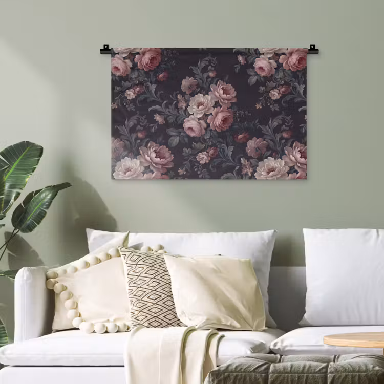 Bloemen - Patroon - Sierlijk - Roze - Donker Wandkleed katoen klein -sfeer7