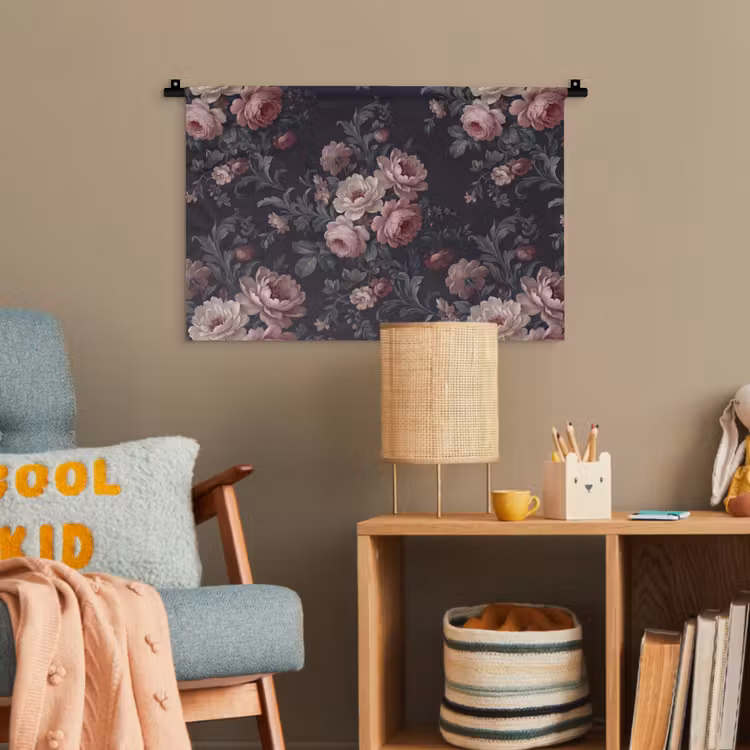 Bloemen - Patroon - Sierlijk - Roze - Donker Wandkleed katoen klein -wsfeer4_kind