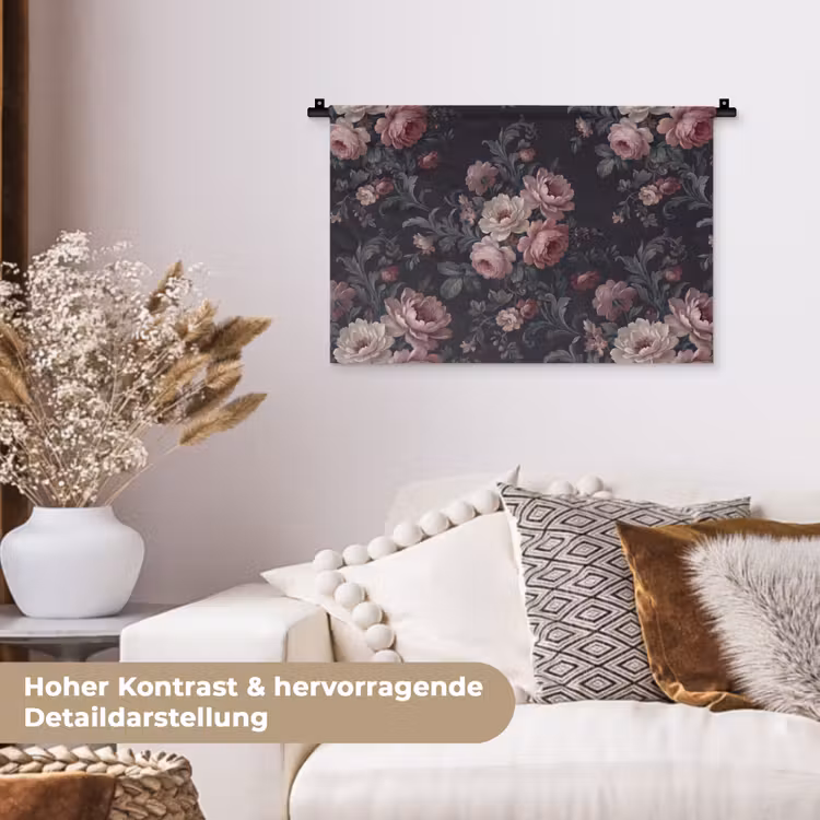 Bloemen - Patroon - Sierlijk - Roze - Donker Wandkleed katoen klein -tsfeer1_DE