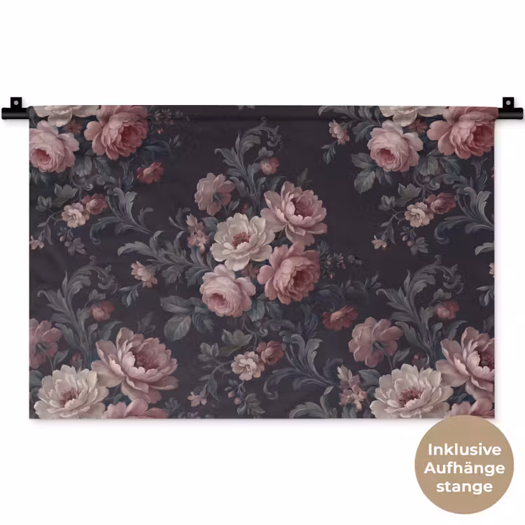 Bloemen - Patroon - Sierlijk - Roze - Donker Wandkleed katoen klein -t3d_DE