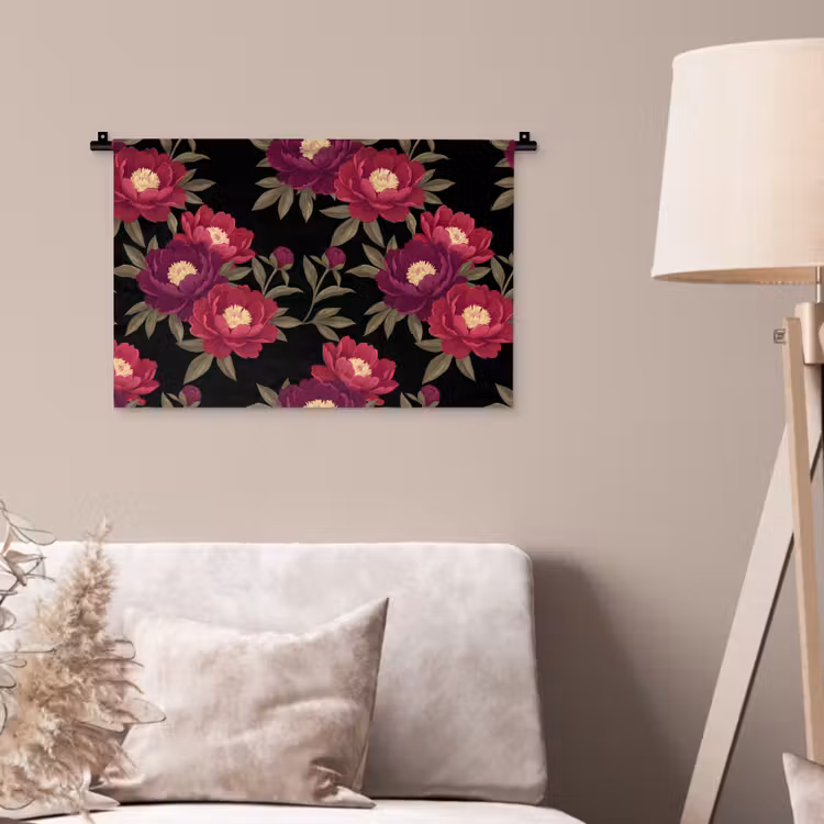 Bloemen - Patroon - Botanisch - Rood - Zwart Wandkleed katoen klein -sfeer4