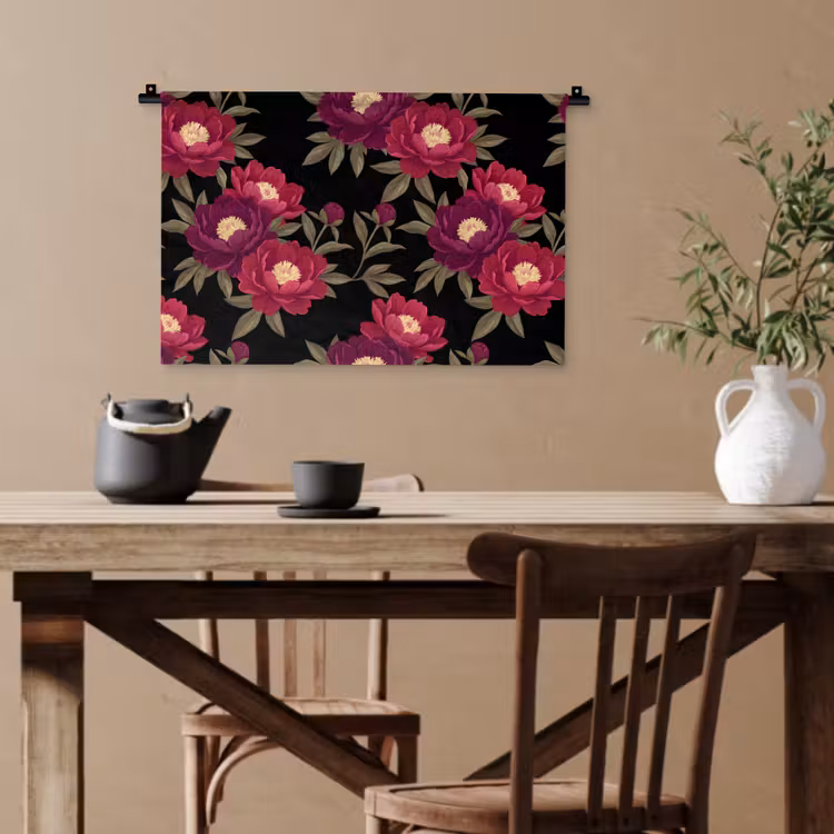 Bloemen - Patroon - Botanisch - Rood - Zwart Wandkleed katoen klein -sfeer6