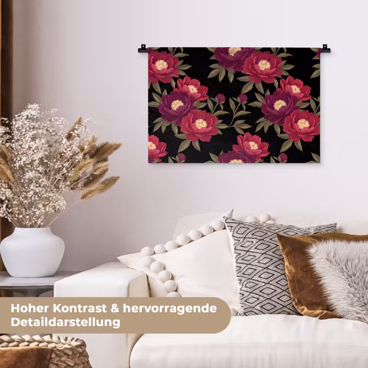 Bloemen - Patroon - Botanisch - Rood - Zwart Wandkleed katoen klein -tsfeer1_DE