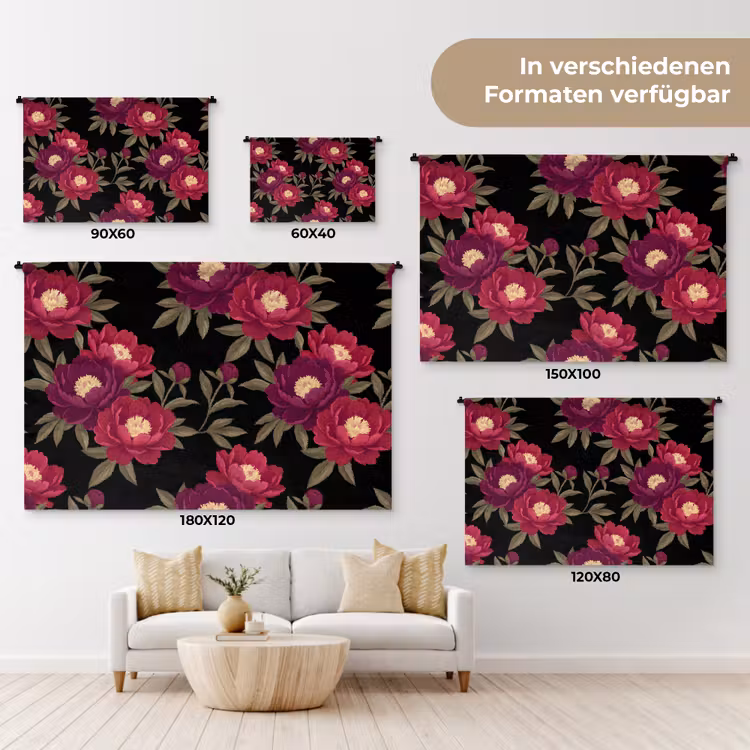 Bloemen - Patroon - Botanisch - Rood - Zwart Wandkleed katoen klein -tsfeer8_DE