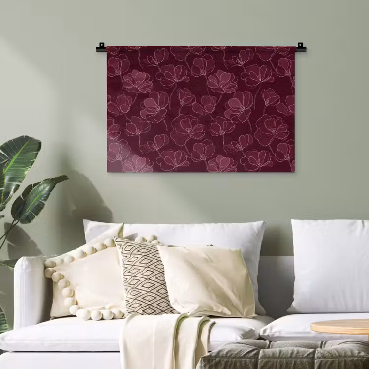 Bloemen - Patroon - Bordeauxrood Wandkleed katoen klein 269 -sfeer7