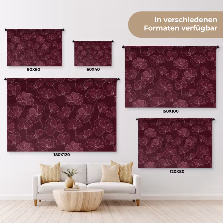 Bloemen - Patroon - Bordeauxrood Wandkleed katoen klein 269 -tsfeer8_DE