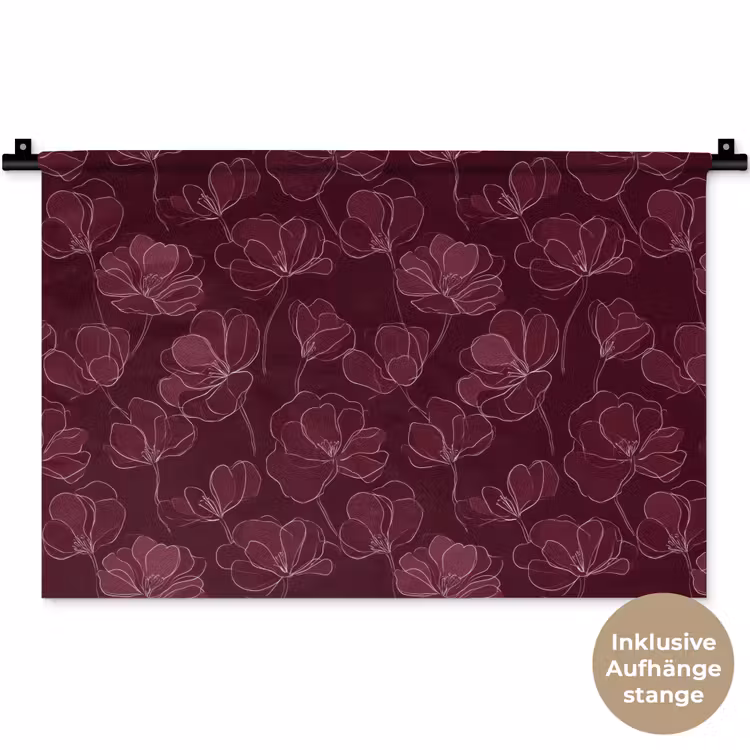 Bloemen - Patroon - Bordeauxrood Wandkleed katoen klein 269 -t3d_DE