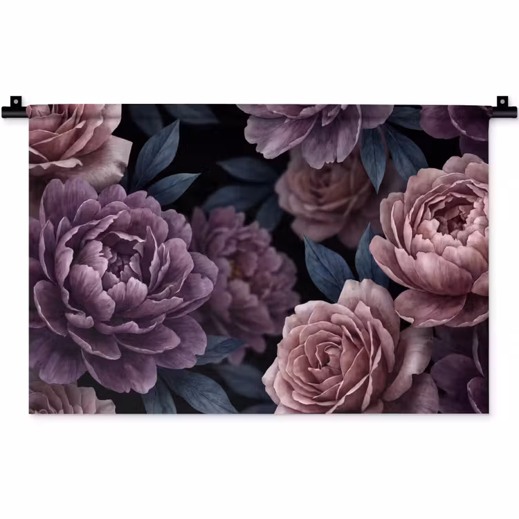 Bloemen - Patroon - Donker - Botanisch - Paars Wandkleed katoen klein -zz3d