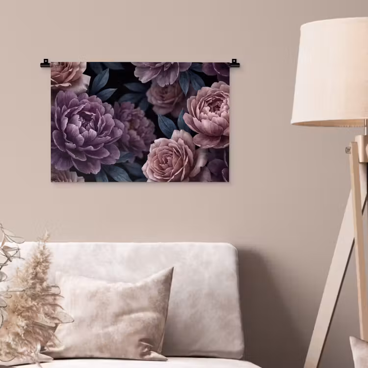 Bloemen - Patroon - Donker - Botanisch - Paars Wandkleed katoen klein -sfeer4