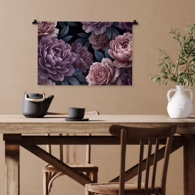 Bloemen - Patroon - Donker - Botanisch - Paars Wandkleed katoen klein -sfeer6