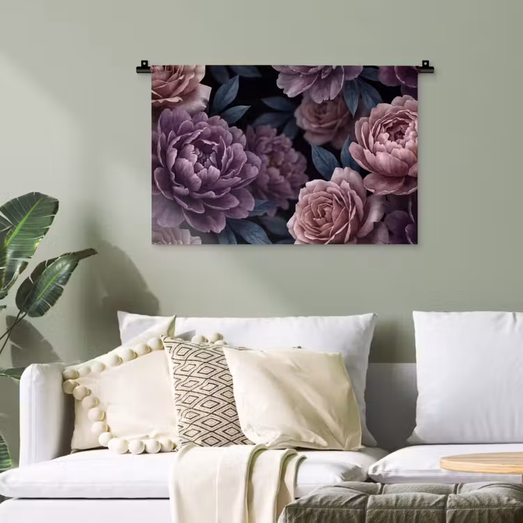 Bloemen - Patroon - Donker - Botanisch - Paars Wandkleed katoen klein -sfeer7