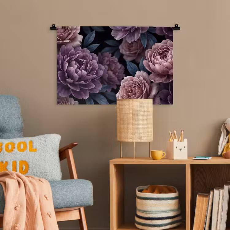 Bloemen - Patroon - Donker - Botanisch - Paars Wandkleed katoen klein -wsfeer4_kind