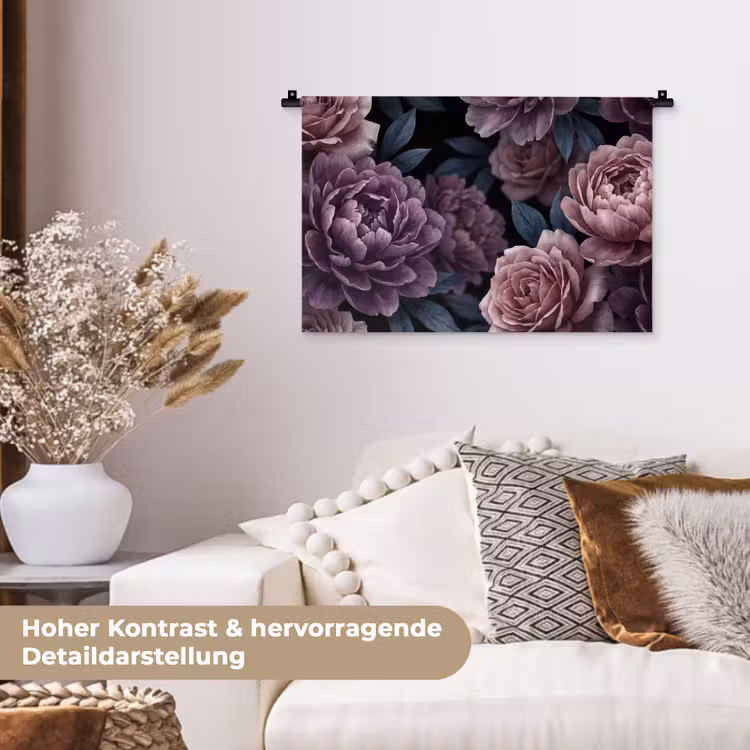Bloemen - Patroon - Donker - Botanisch - Paars Wandkleed katoen klein -tsfeer1_DE
