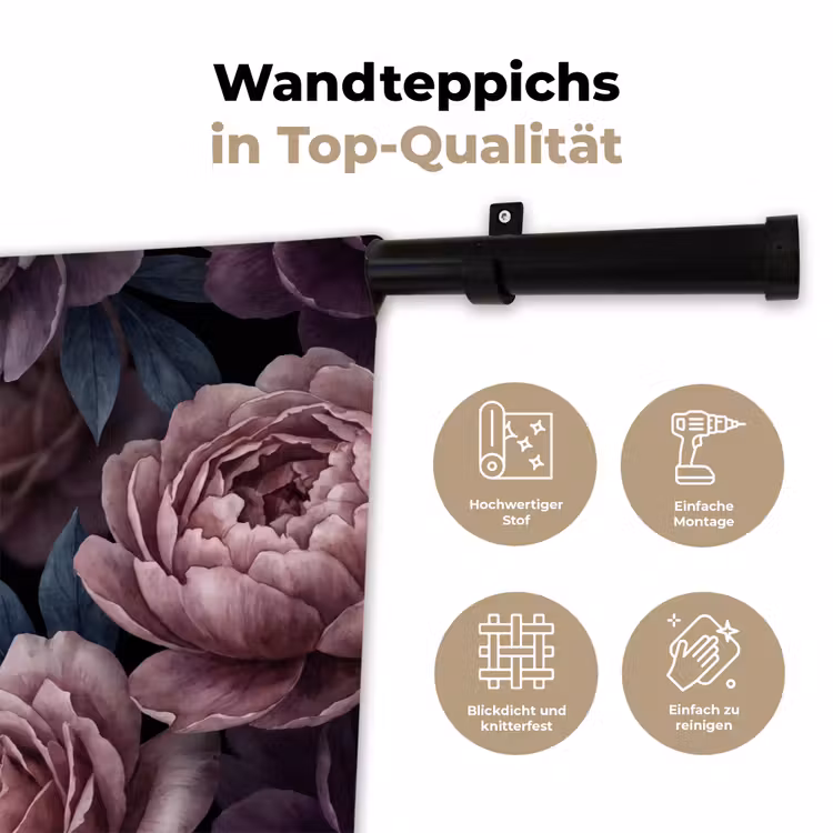 Bloemen - Patroon - Donker - Botanisch - Paars Wandkleed katoen klein -tsfeer2_DE