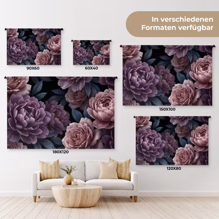Bloemen - Patroon - Donker - Botanisch - Paars Wandkleed katoen klein -tsfeer8_DE