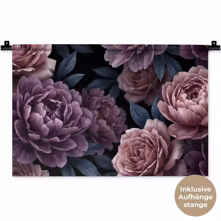 Bloemen - Patroon - Donker - Botanisch - Paars Wandkleed katoen klein -t3d_DE