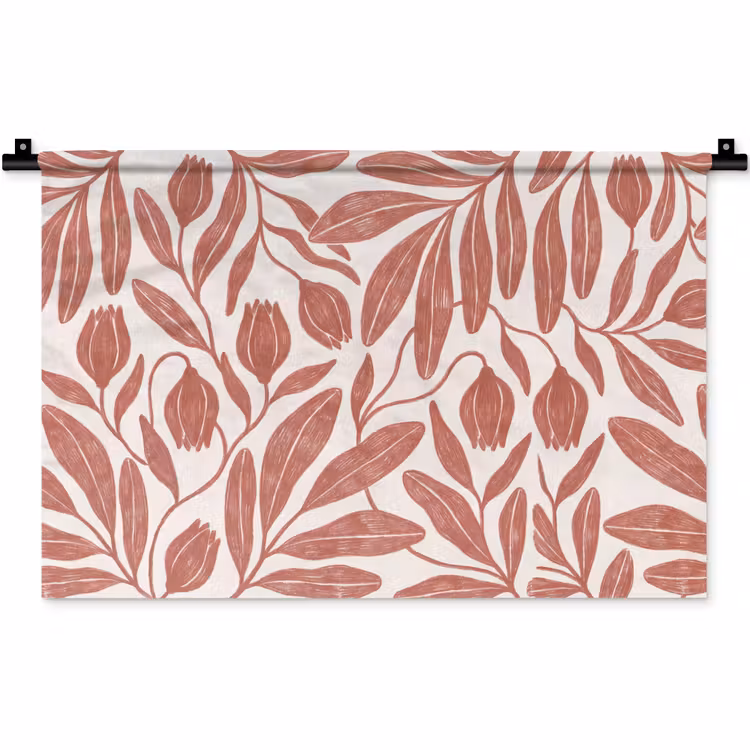 Bloemen - Patroon - Modern - Natuur - Bruin Wandkleed katoen klein -zz3d