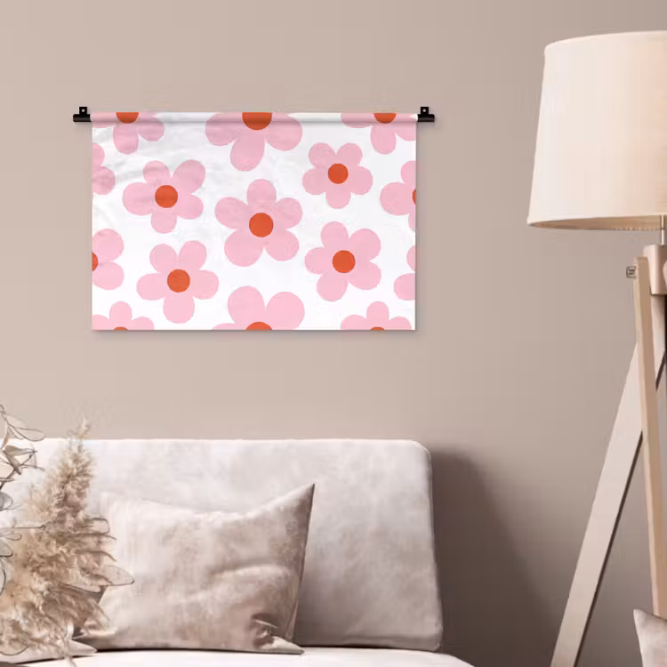 Bloemen - Patroon - Modern - Roze - Wit Wandkleed katoen klein -sfeer4