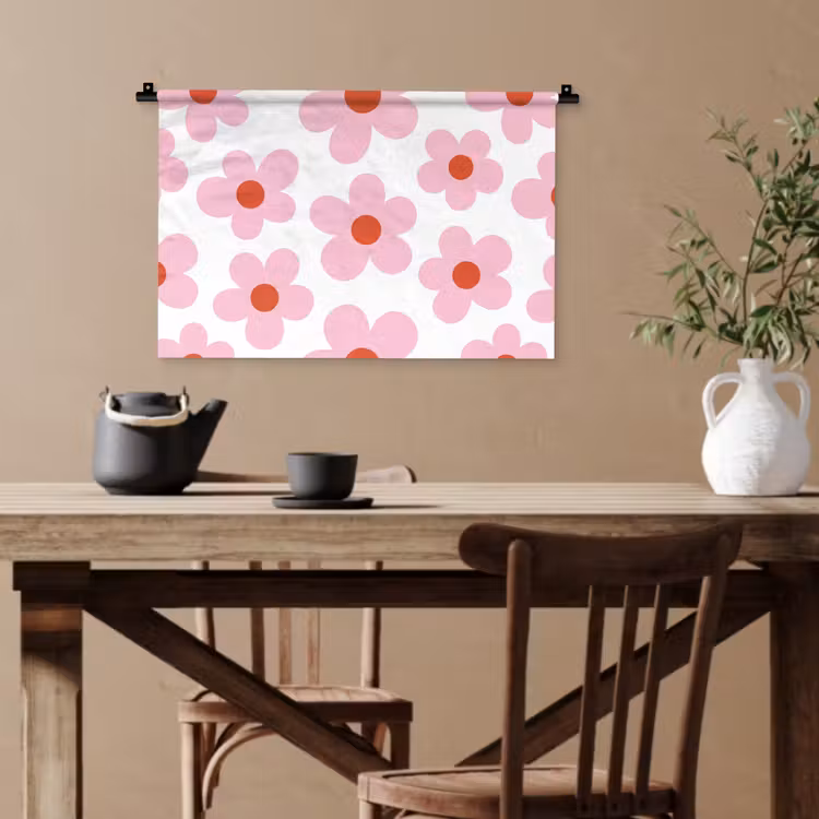 Bloemen - Patroon - Modern - Roze - Wit Wandkleed katoen klein -sfeer6