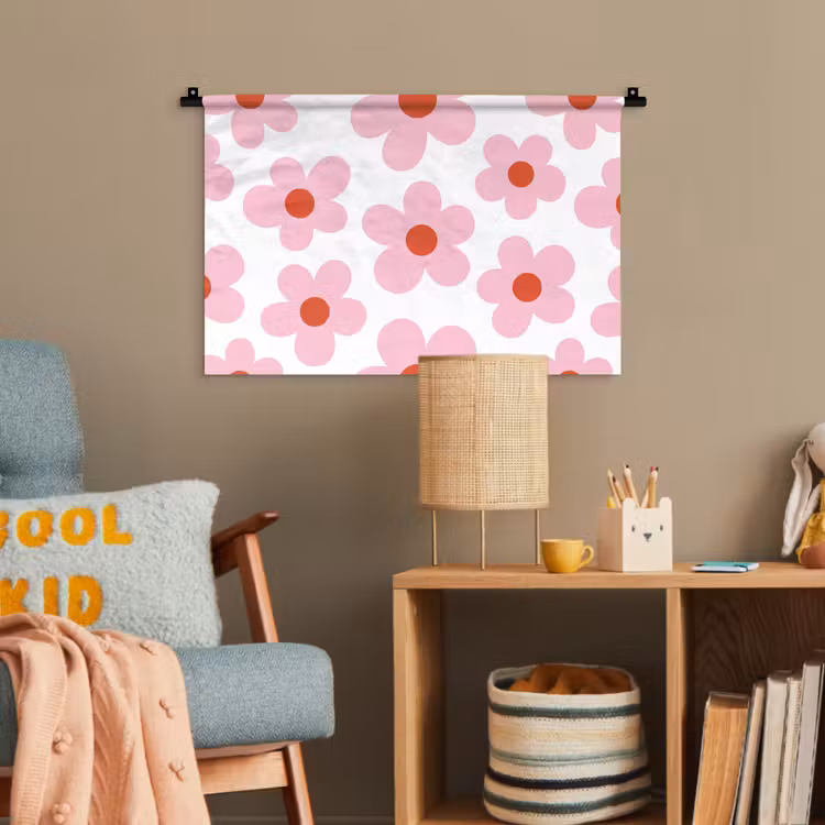 Bloemen - Patroon - Modern - Roze - Wit Wandkleed katoen klein -wsfeer4_kind