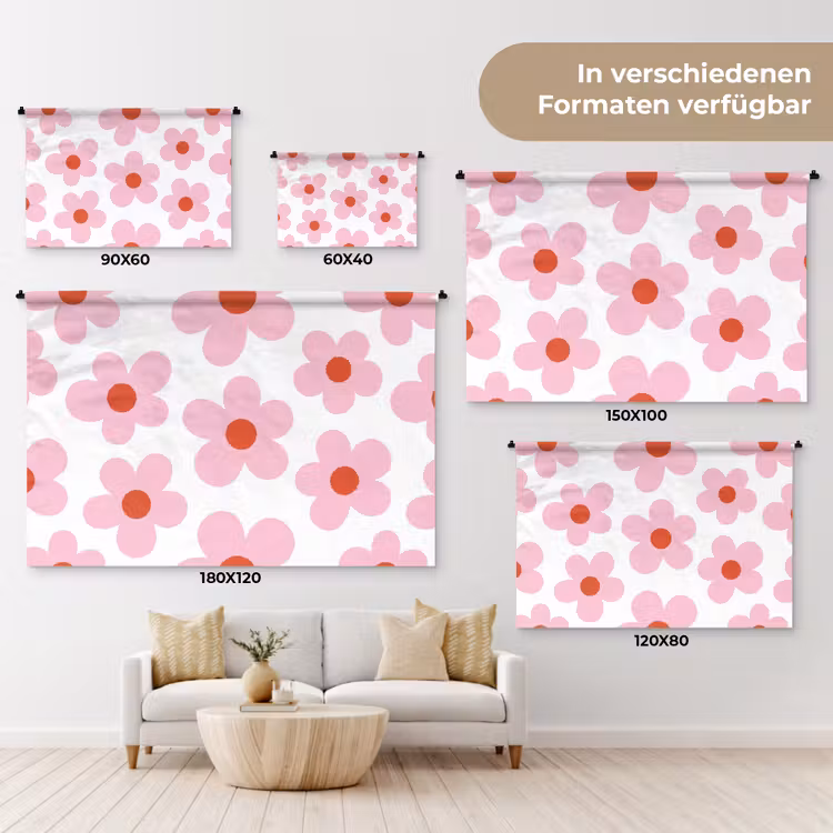 Bloemen - Patroon - Modern - Roze - Wit Wandkleed katoen klein -tsfeer8_DE