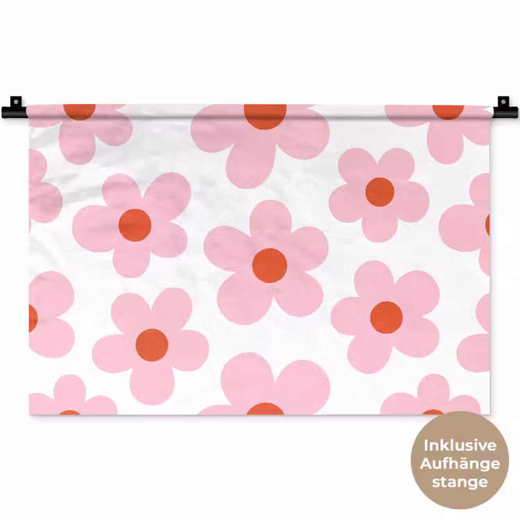 Bloemen - Patroon - Modern - Roze - Wit Wandkleed katoen klein -t3d_DE