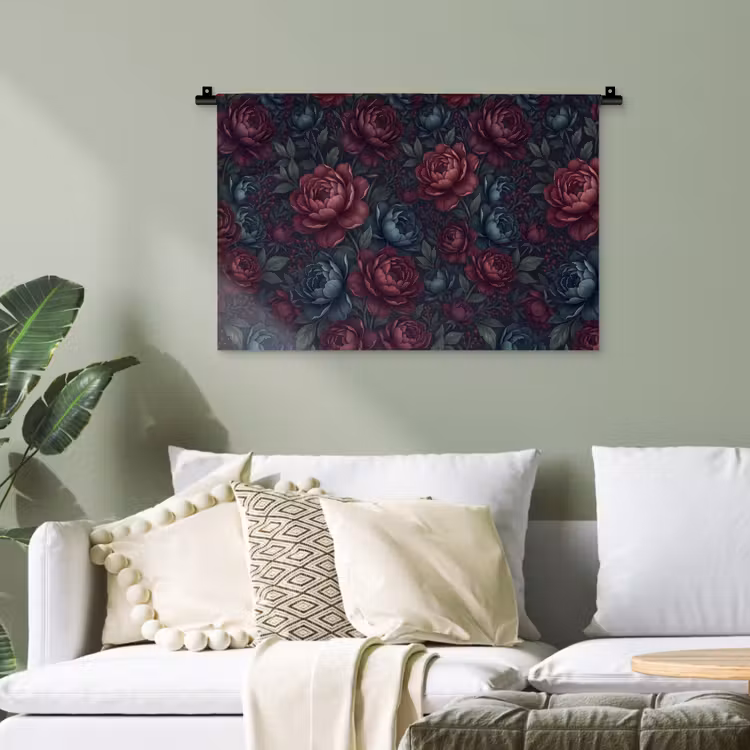 Bloemen - Patroon - Natuur - Klassiek - Donker Wandkleed katoen klein -sfeer7